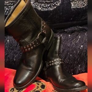 PRE-OWNED Frye Black Ankle Boots with Studded Strap